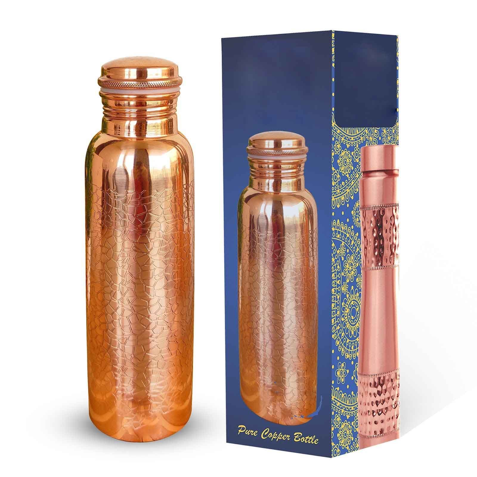 Pure copper water bottle with embossed design, floralvines - 900 ML 135